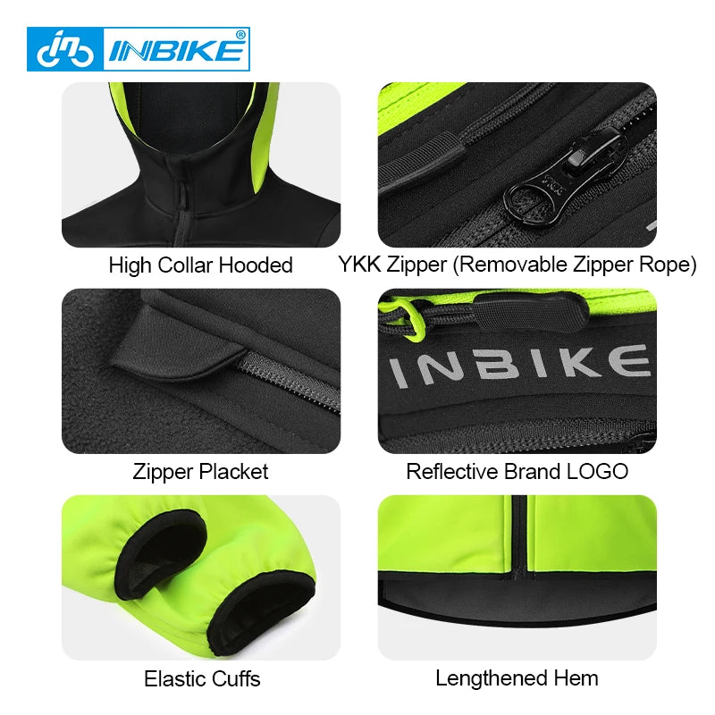 INBIKE Cycling Jacket With Hood Warm Fleece Windbreaker Coat