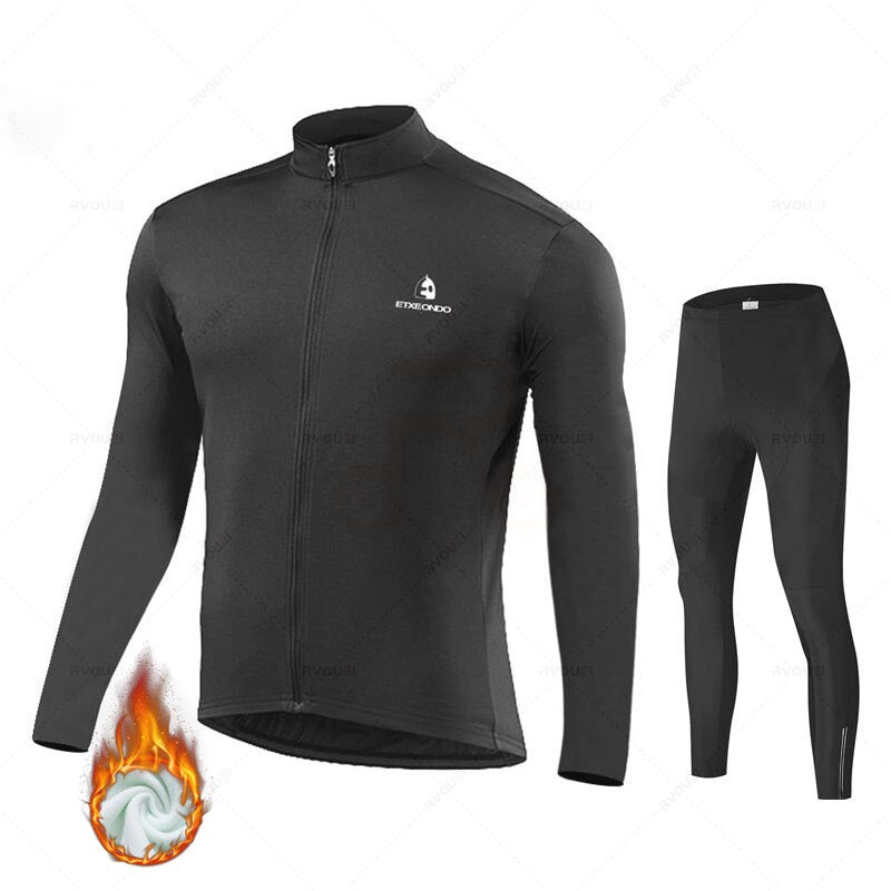 Solid Color Winter Fleece Cycling Jersey Set