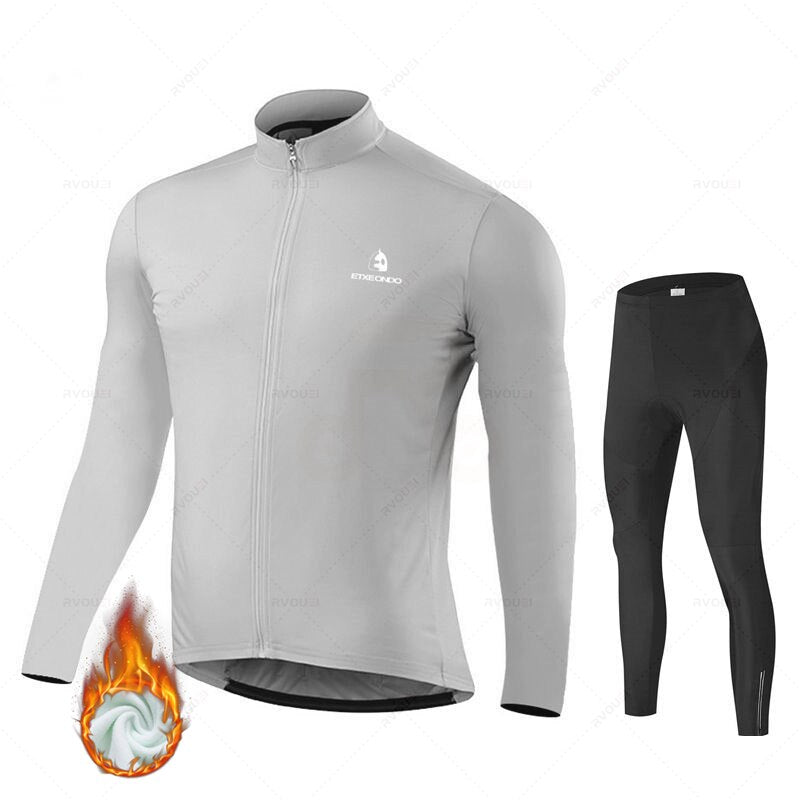 Solid Color Winter Fleece Cycling Jersey Set