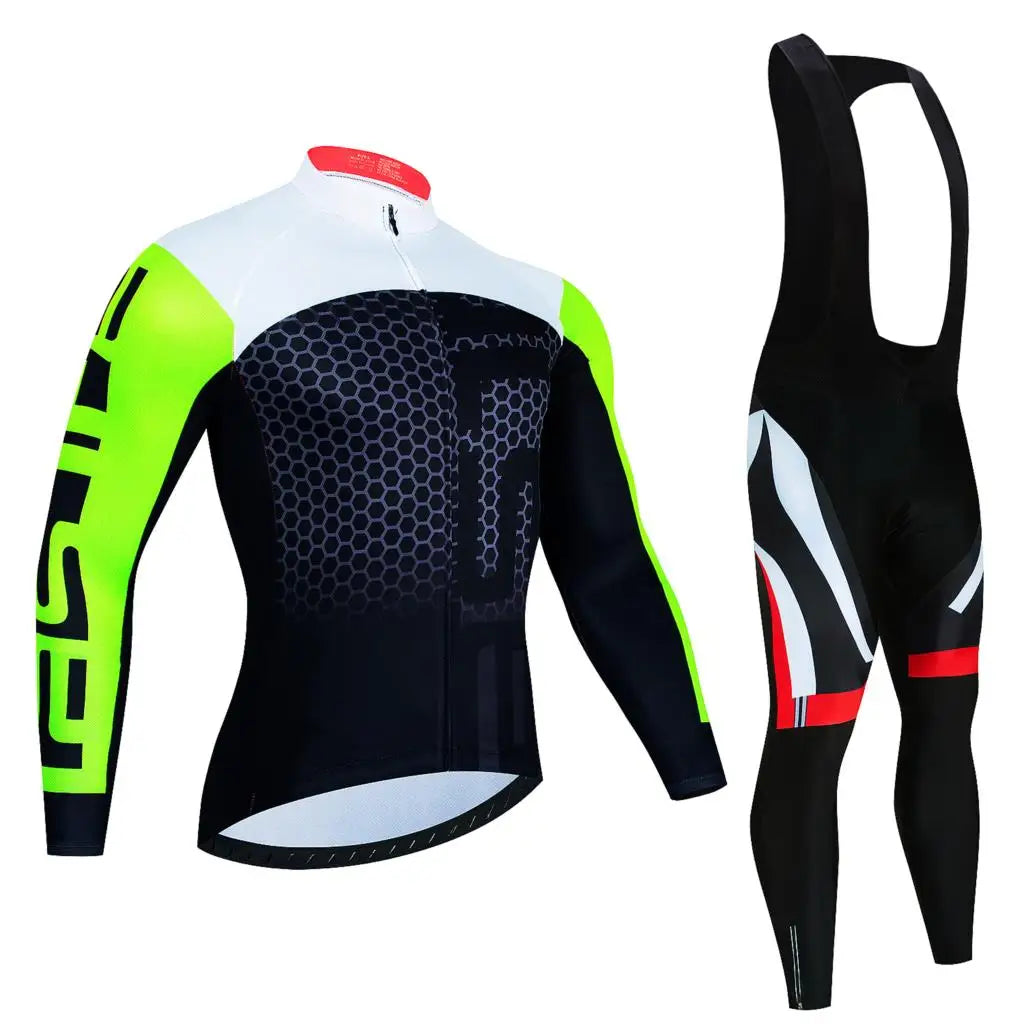 Men's Long-Sleeve Cycling Jersey & Bib Tights Set