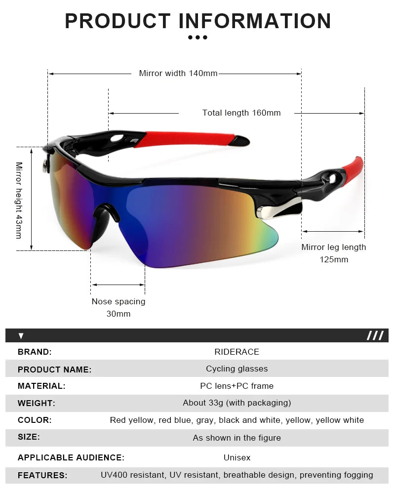 RIDERACE Road & MTB Cycling Sunglasses