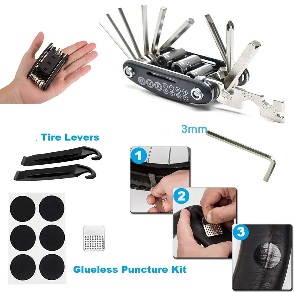 Portable Bicycle Repair Kit with Pump & Multi-Tool