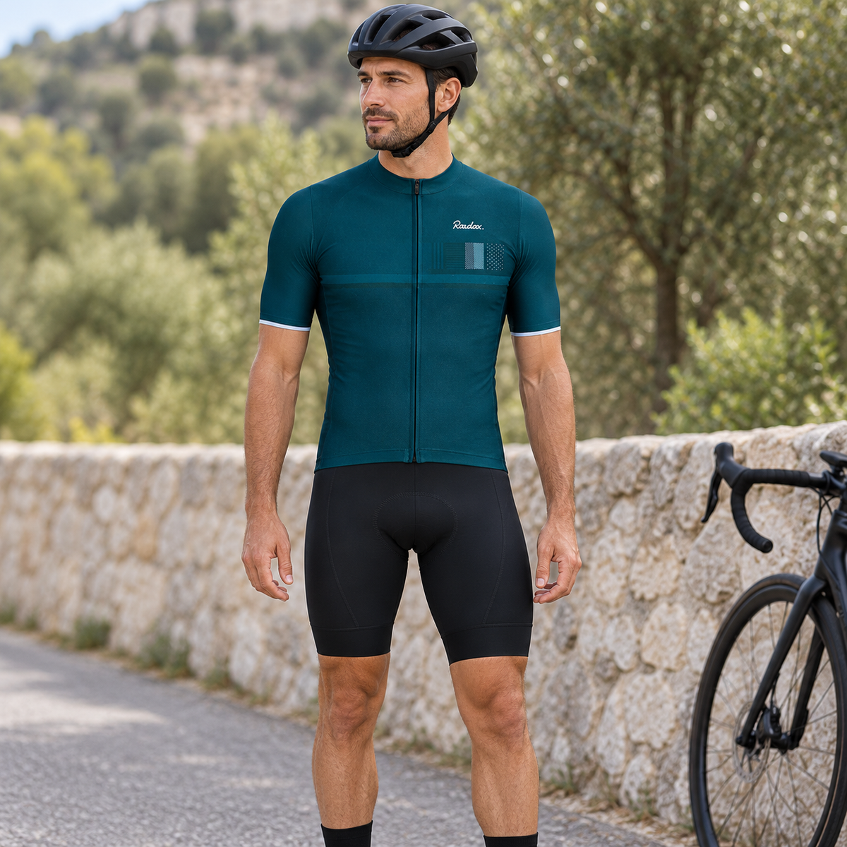 Cyclist wearing Men's Classic Short-Sleeve Cycling Jersey