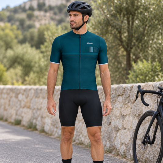 Cyclist wearing Men's Classic Short-Sleeve Cycling Jersey