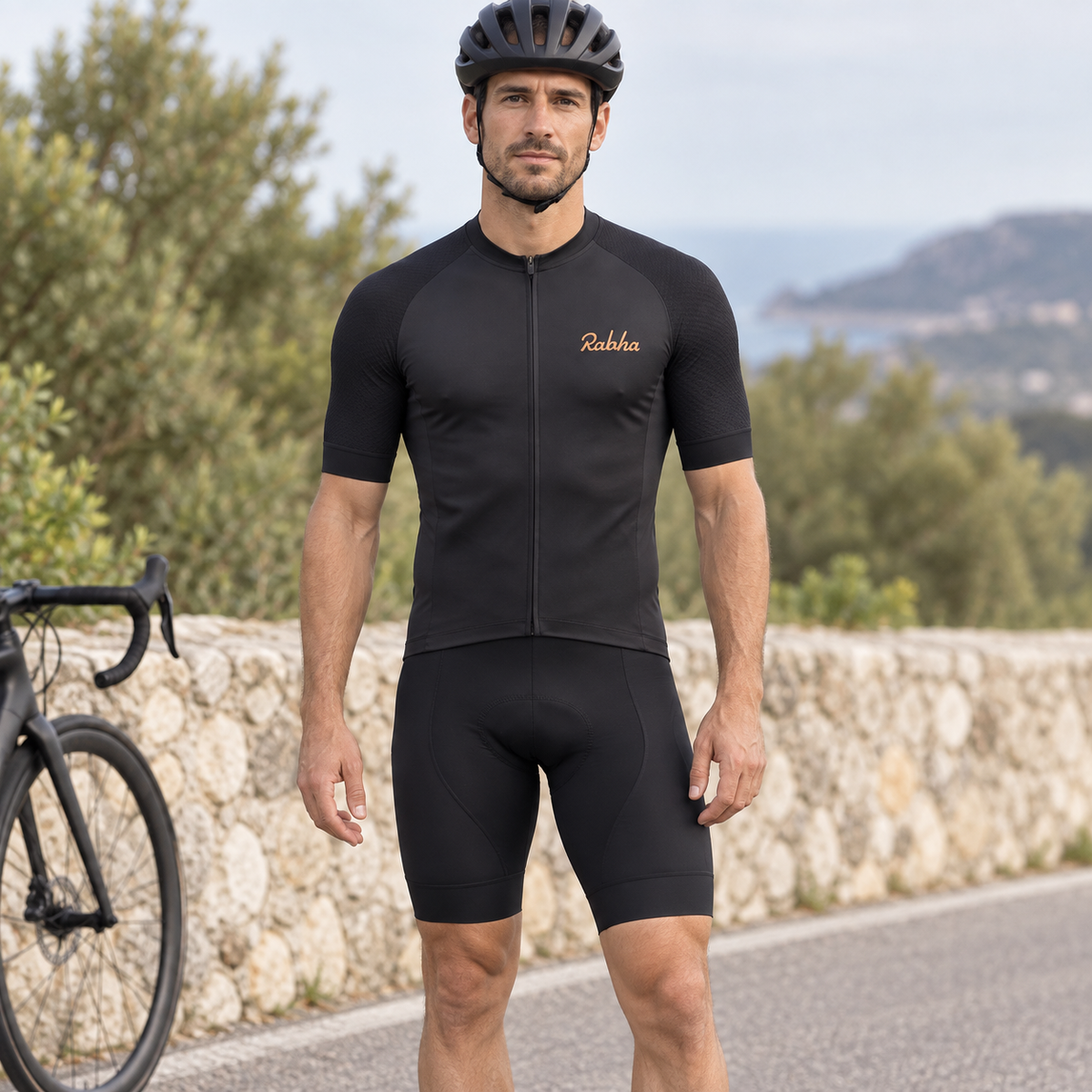 Cyclist wearing Men's Racing Short-Sleeve Cycling Jersey