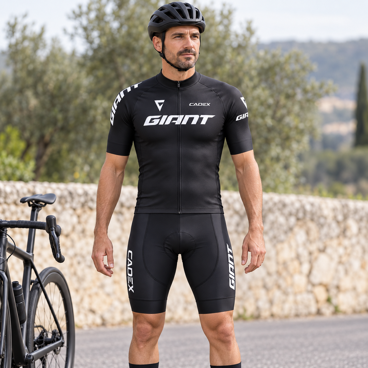 Cyclist wearing Giant Team-Inspired Short-Sleeve Road Cycling Jersey