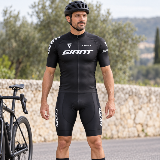 Cyclist wearing Giant Team-Inspired Short-Sleeve Road Cycling Jersey