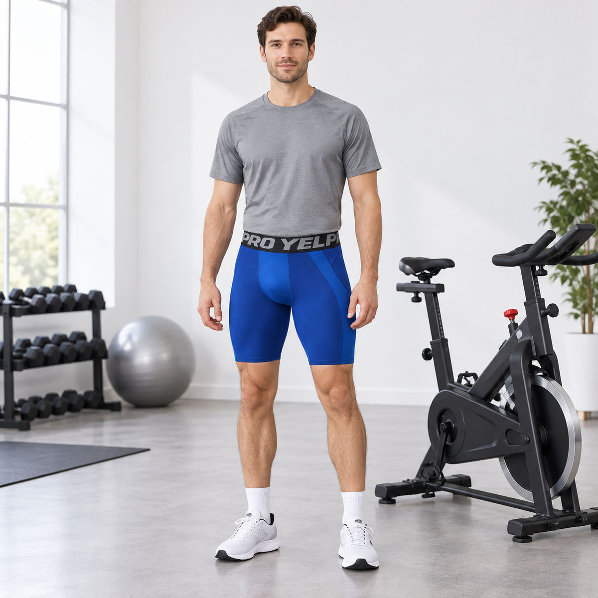 Cyclist wearing Men's Quick-Dry Compression Training Shorts