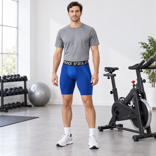 Cyclist wearing Men's Quick-Dry Compression Training Shorts