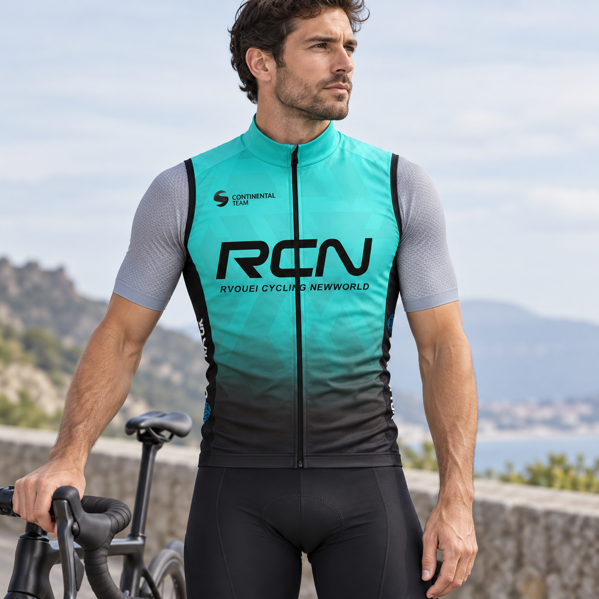Cyclist wearing Rvouei Lightweight Windproof Cycling Vest